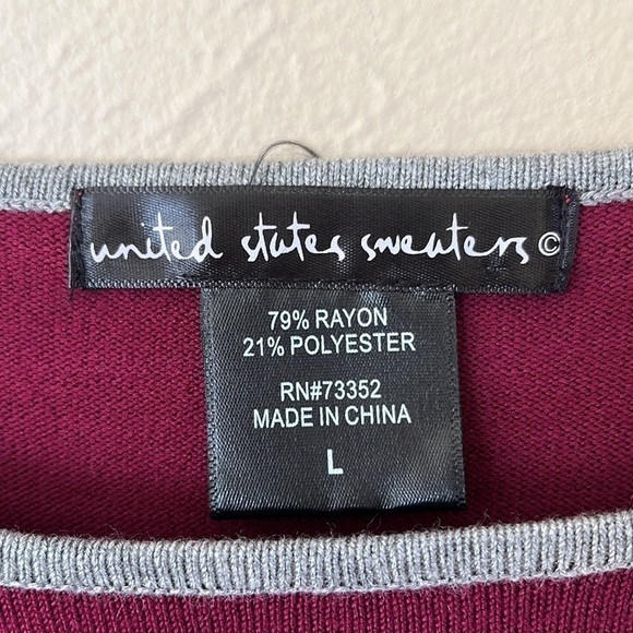 United States Sweaters ruched gray and wine color stripes size L boat neck - Picture 5 of 13